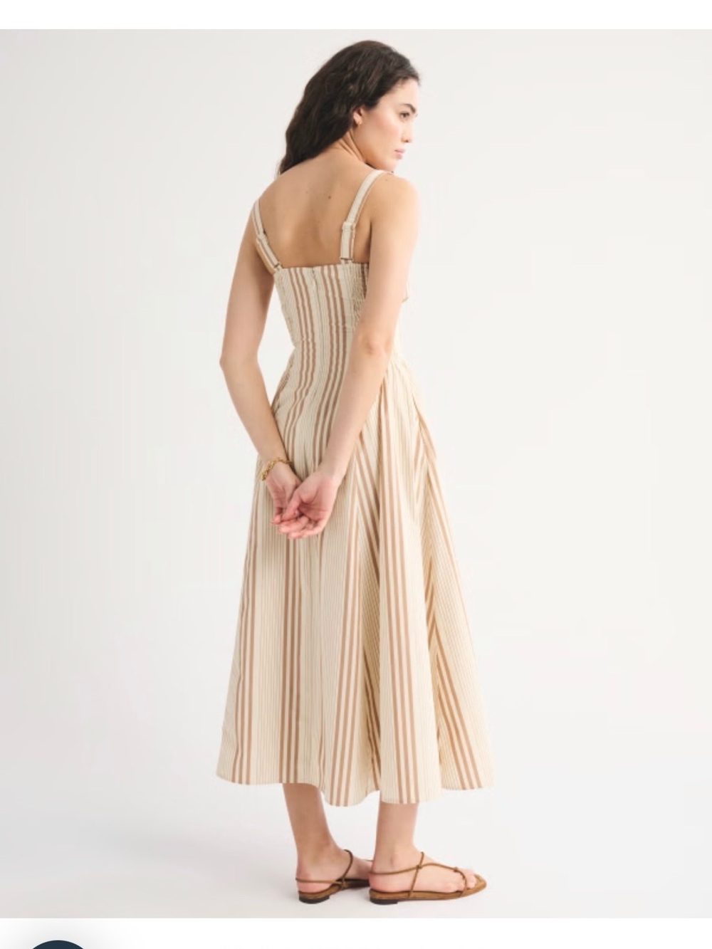 Abercrombie & Fitch Cream Dress with Tan Stripe Midi - Picture 2 of 5